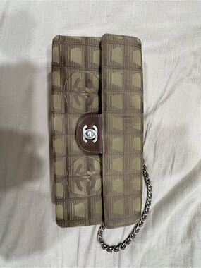 Chanel Logo-Embellished Brown Canvas Chain Shoulder Clutch
